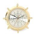 Bey Berk International Bey-Berk International SQ562 Lacquered Brass Ships Wheel Tide & Time Quartz Clock with Beveled Glass - Gold SQ562